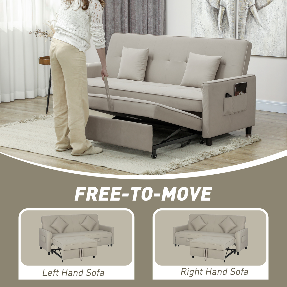 HOMCOM sofa bed wheels and handles detail
