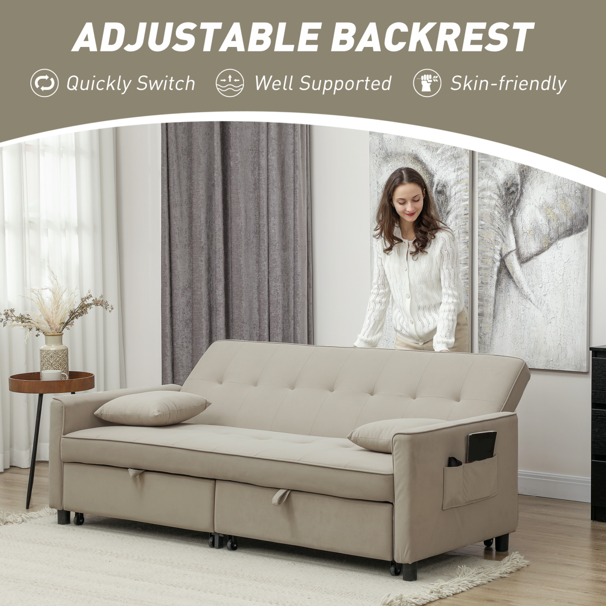 HOMCOM sofa bed dimensions diagram