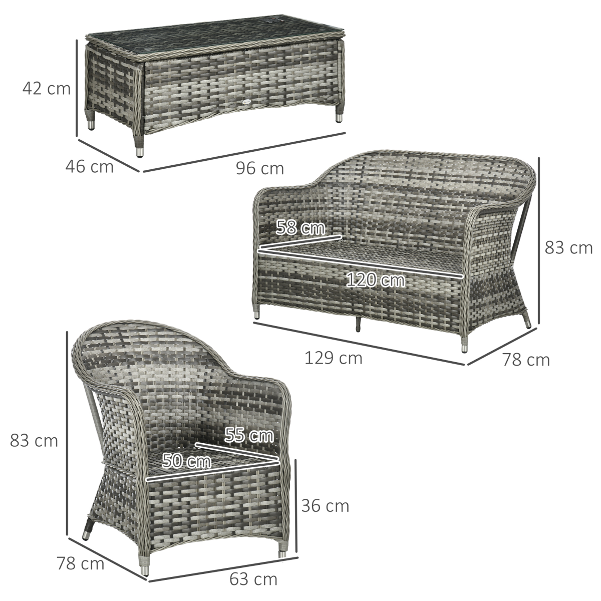 Outsunny rattan sofa set aluminium frame detail