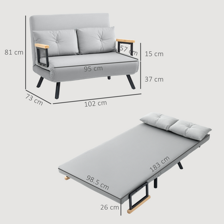 HOMCOM loveseat sofa bed rubber wood armrest detail