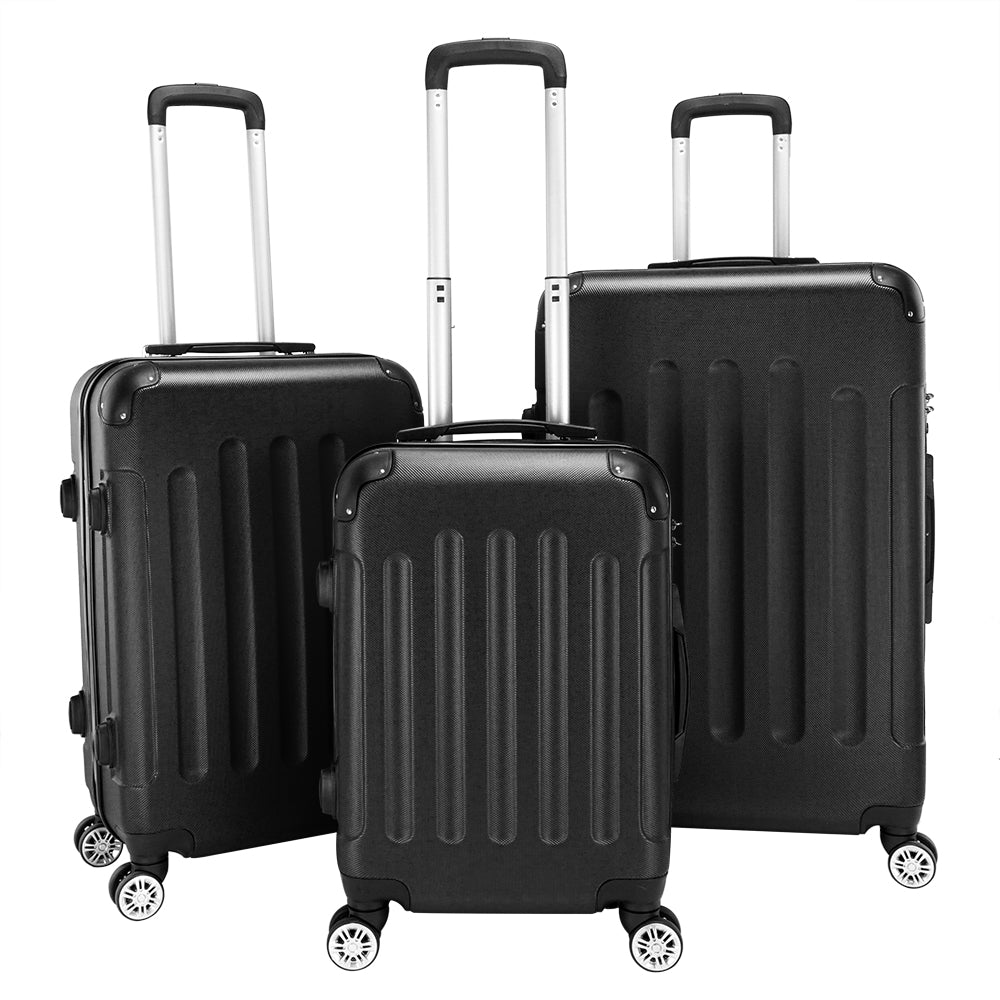 3-Piece ABS Hard Shell Luggage Set with 360° Spinner Wheels & Combination Lock – 20in, 24in, 28in, Black
