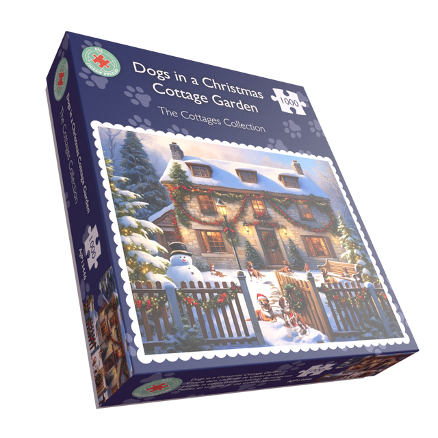 Dogs in a Christmas cottage garden jigsaw