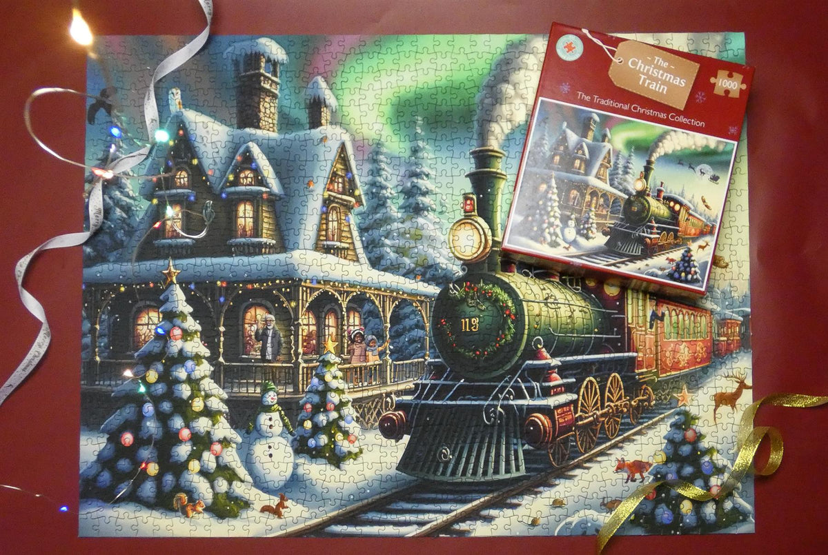 The Christmas Train 1000 Piece Jigsaw Puzzle – Santa's Sleigh Night-Sky Journey, Festive Family Gift