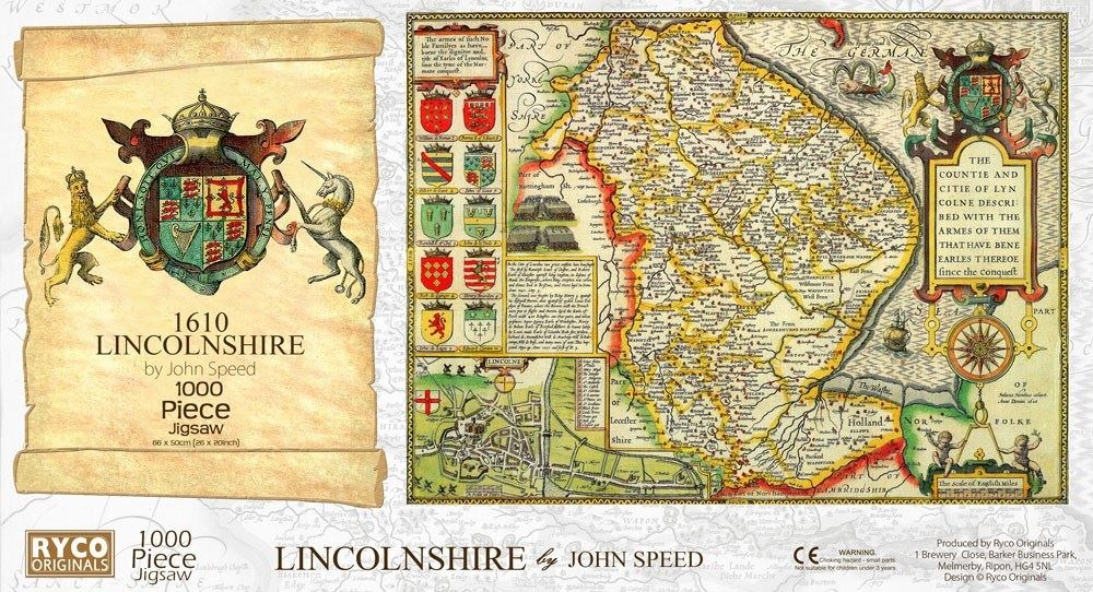 Lincolnshire Historical Map 1000 Piece Jigsaw Puzzle (1610) – John Speed Atlas Print with Free A3 Guide