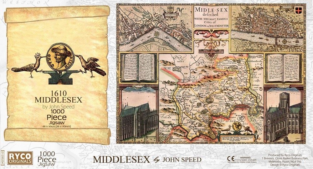 Middlesex Historical Map 1000 Piece Jigsaw Puzzle (1610) – John Speed Atlas Print with Free A3 Guide