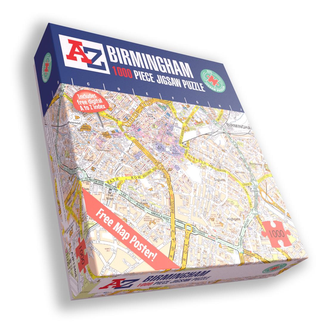 A to Z Map of Birmingham 1000 Piece Jigsaw Puzzle – Collins Street Map with Guide Print and Full Index