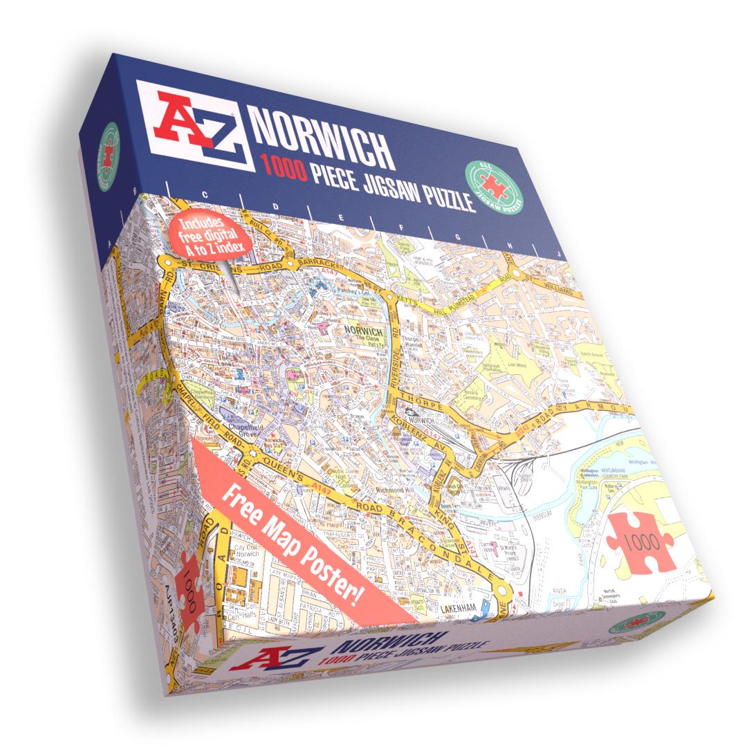 A to Z Map of Norwich 1000 Piece Jigsaw Puzzle – Collins Street Map with Guide Print and Index