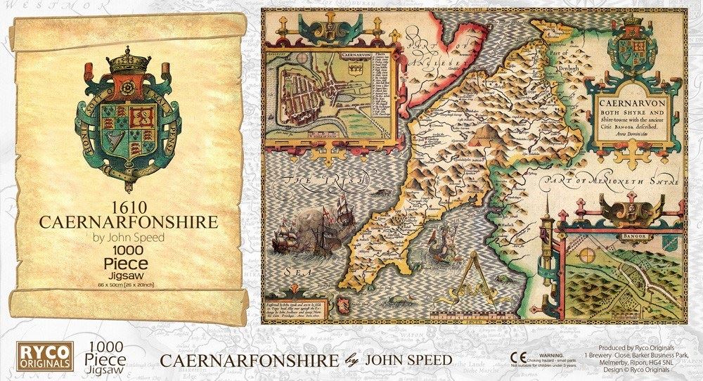 John Speed Caernarfonshire Historical Map 1000 Piece Jigsaw Puzzle (1610) with Free A3 Guide Print