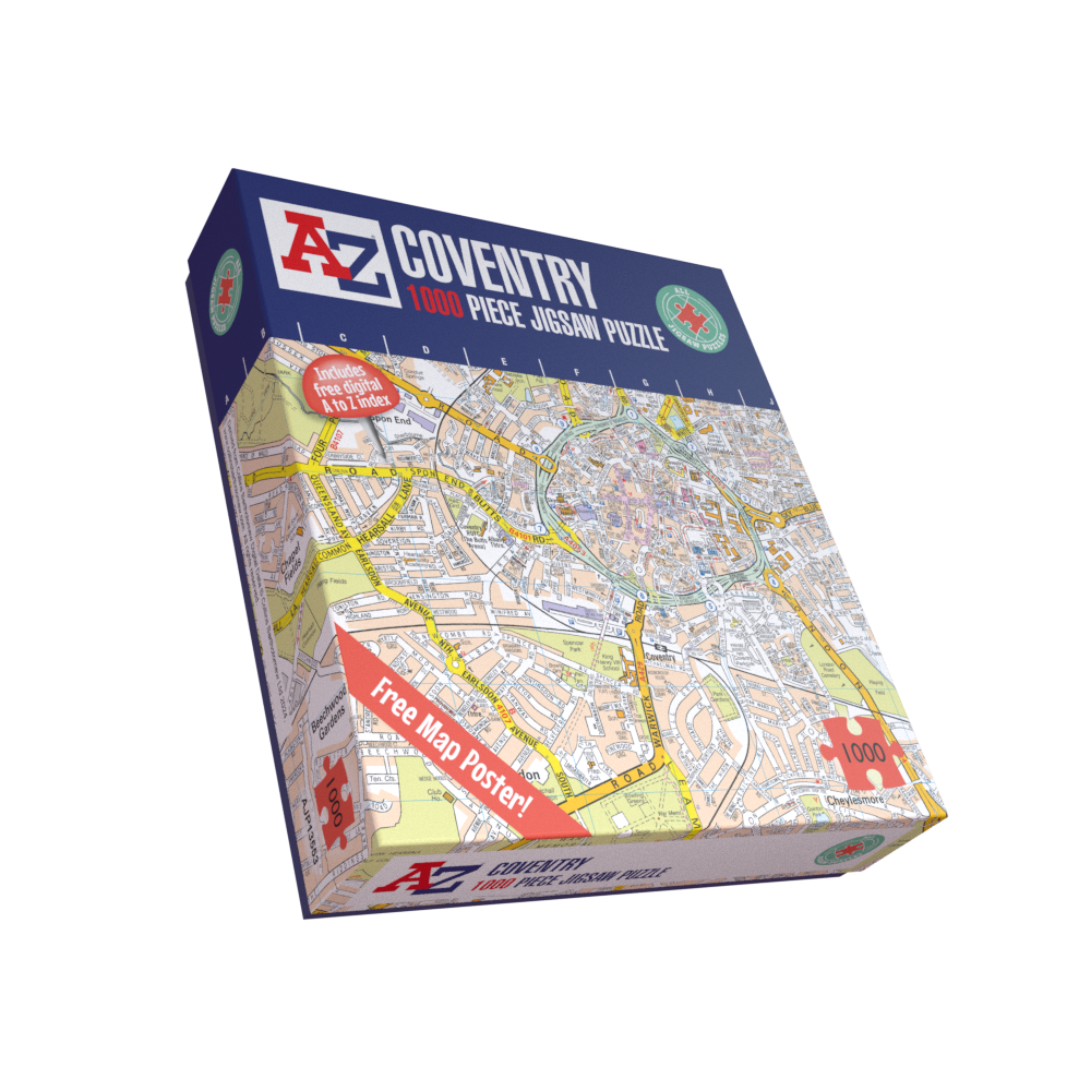A to Z Map of Coventry 1000 Piece Jigsaw Puzzle with Guide Print & Full Index – Collins Street Map Gift