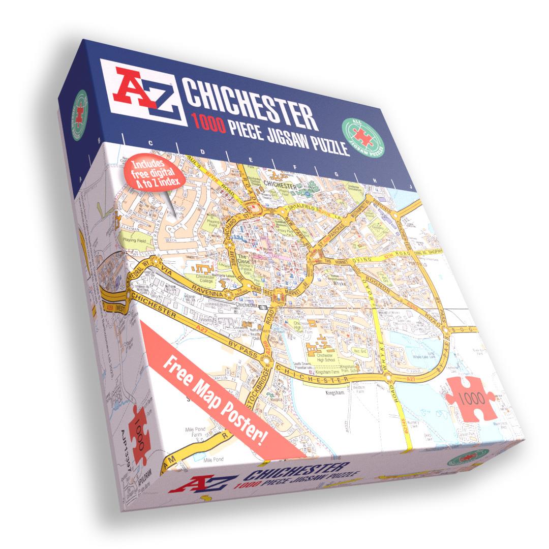 A to Z Map of Chichester 1000 Piece Jigsaw Puzzle with Guide Print & Full Index – Collins Street Map Gift