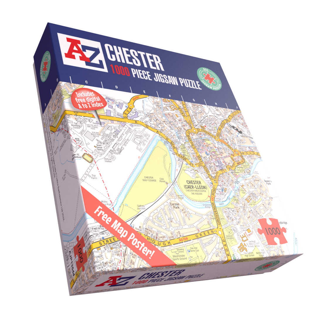 A to Z Map of Chester 1000 Piece Jigsaw Puzzle with Guide Print & Full Index – Collins Street Map Gift