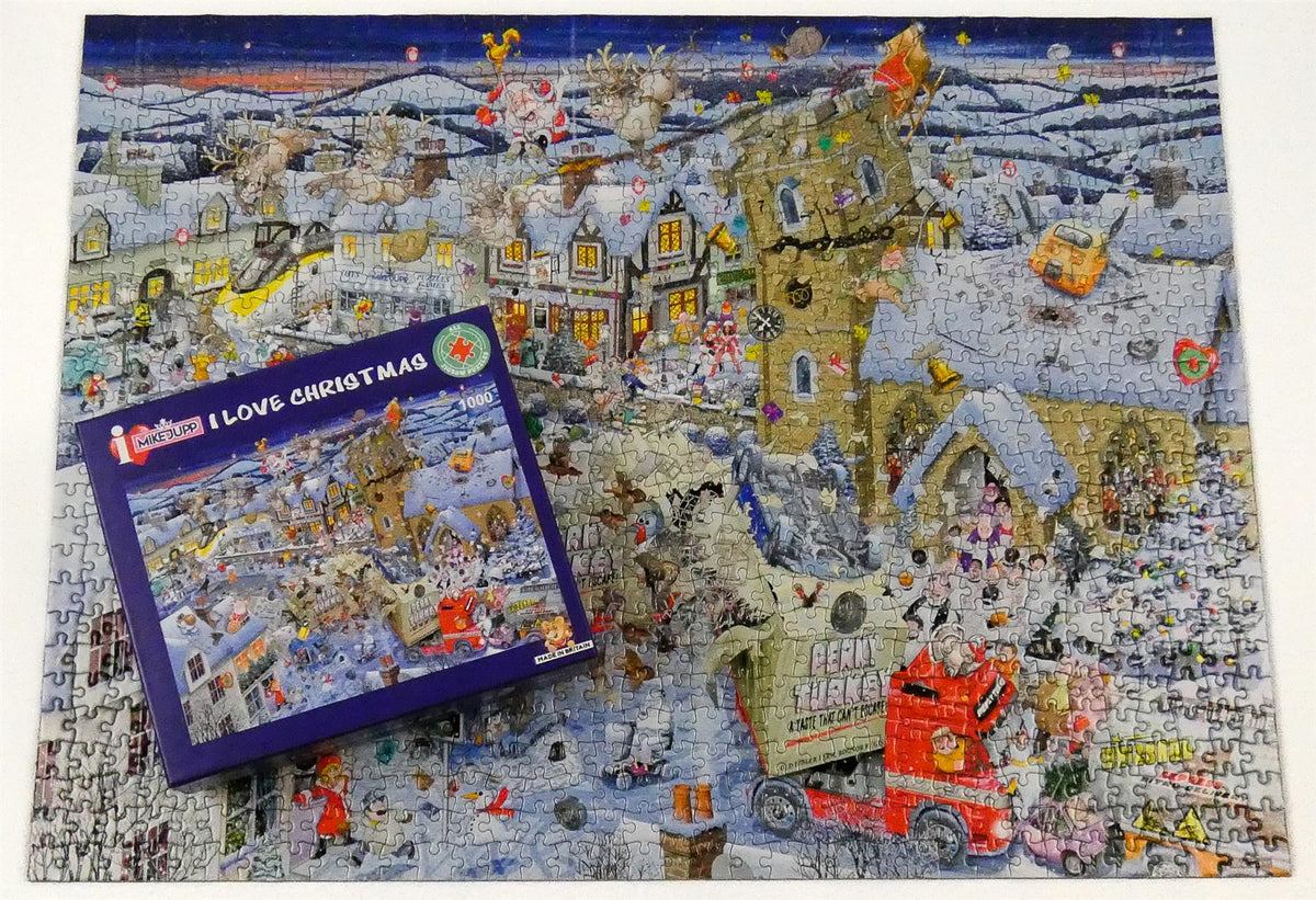 I Love Christmas by Mike Jupp 1000 Piece Jigsaw Puzzle – Humorous Festive Illustration, Christmas Gift