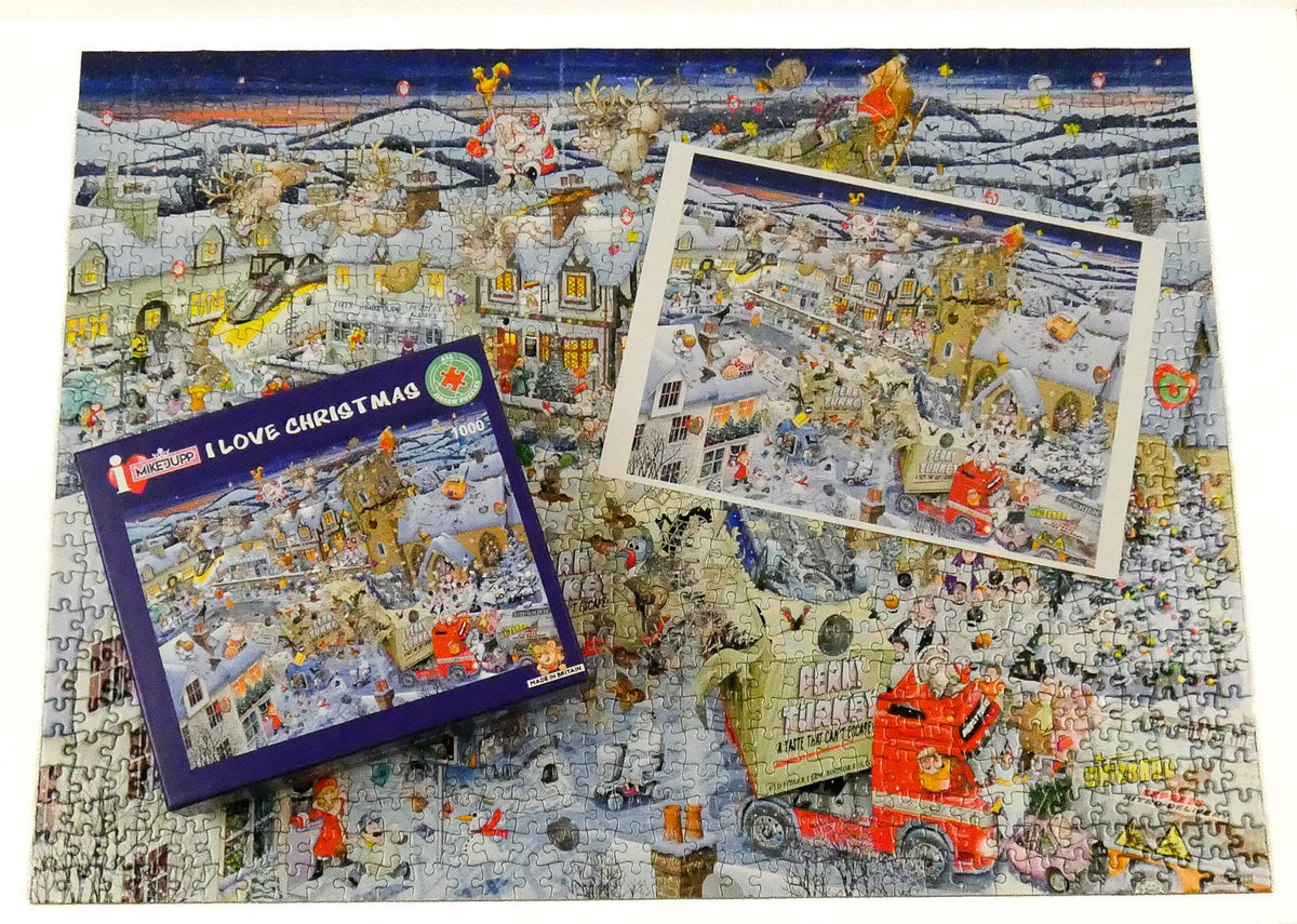 I Love Christmas by Mike Jupp 1000 Piece Jigsaw Puzzle – Humorous Festive Illustration, Christmas Gift