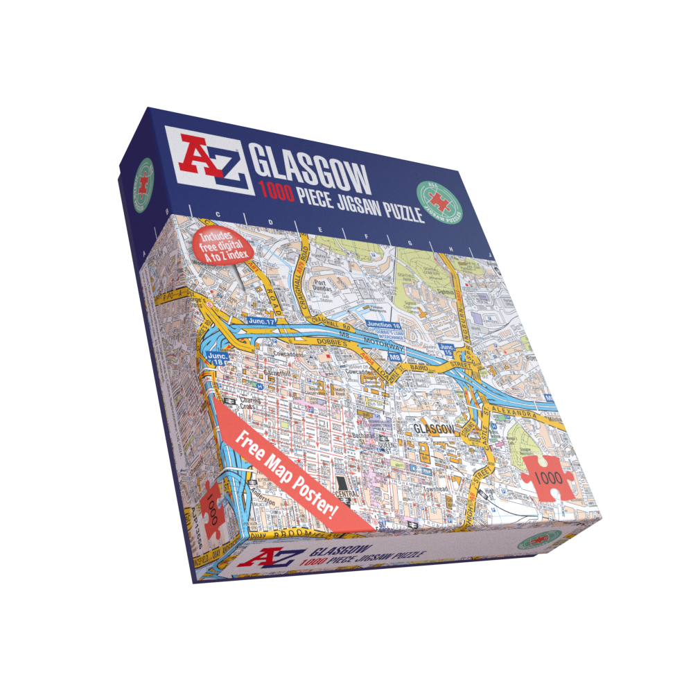 A to Z Map of Glasgow 1000 Piece Jigsaw Puzzle with Guide Print & Full Index – Collins Street Map Gift
