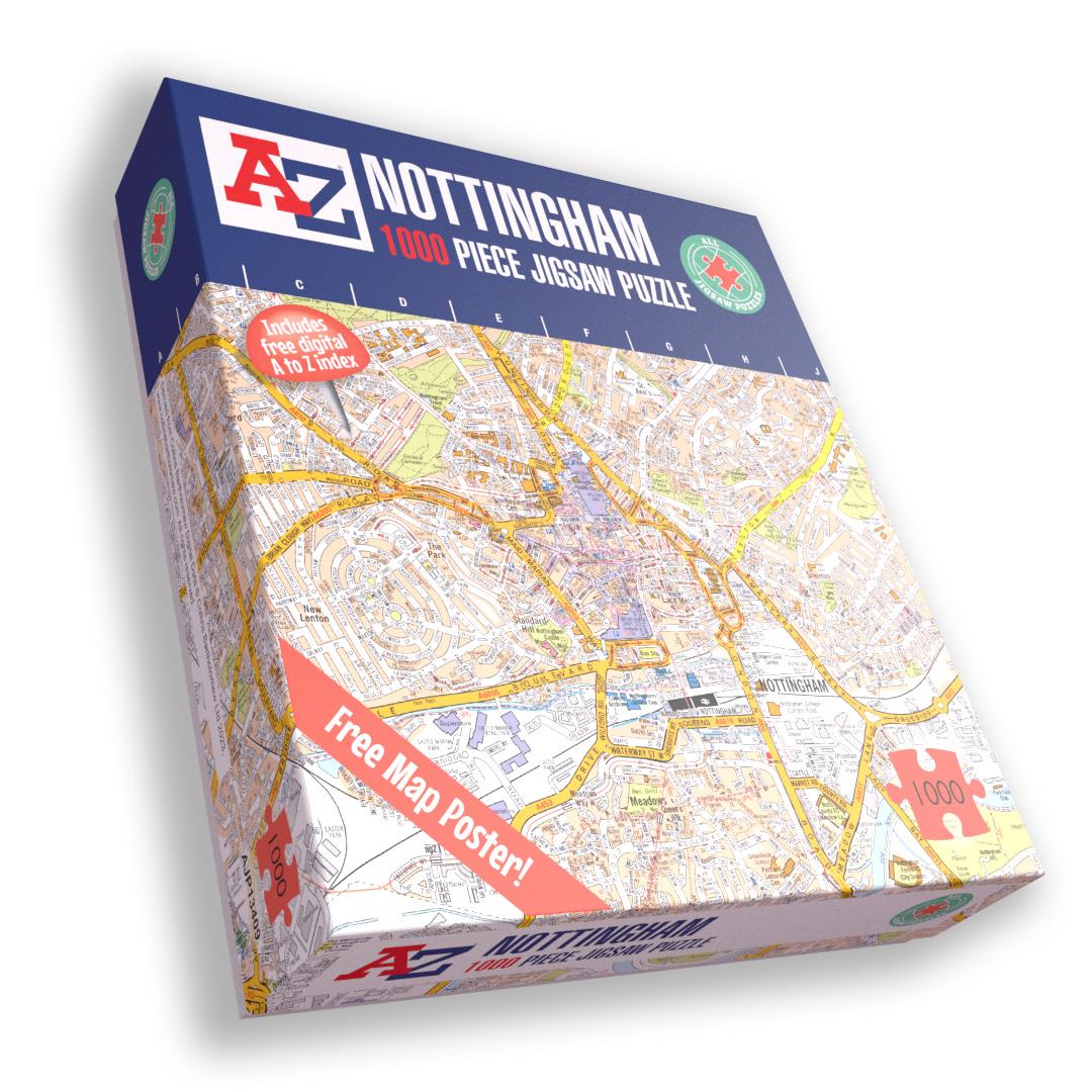 A to Z Map of Nottingham 1000 Piece Jigsaw Puzzle with Guide Print & Street Index – Jigsaw Map Gift