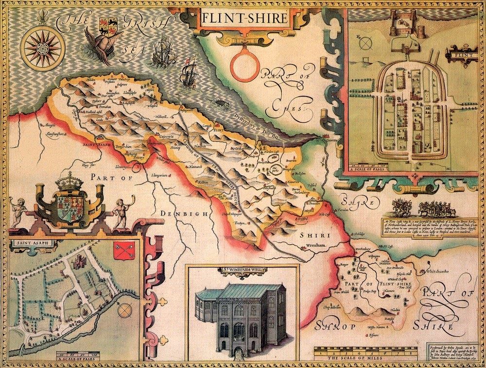 John Speed Flintshire Historical Map 1000 Piece Jigsaw Puzzle (1610) with A3 Guide Print – Antique Map