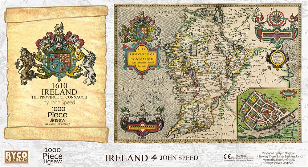 John Speed Connaugh Historical Map 1000 Piece Jigsaw Puzzle (1610) with A3 Guide Print – Antique Map