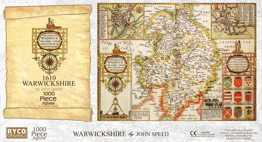 John Speed Warwickshire Historical Map 1000 Piece Jigsaw Puzzle with Free A3 Print – 1610 Atlas County Map