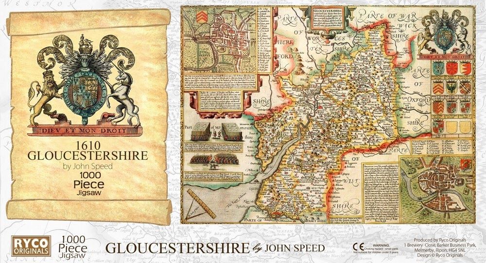 John Speed Gloucestershire Historical Map 1000 Piece Jigsaw Puzzle with Free A3 Print – 1610 Atlas County Map