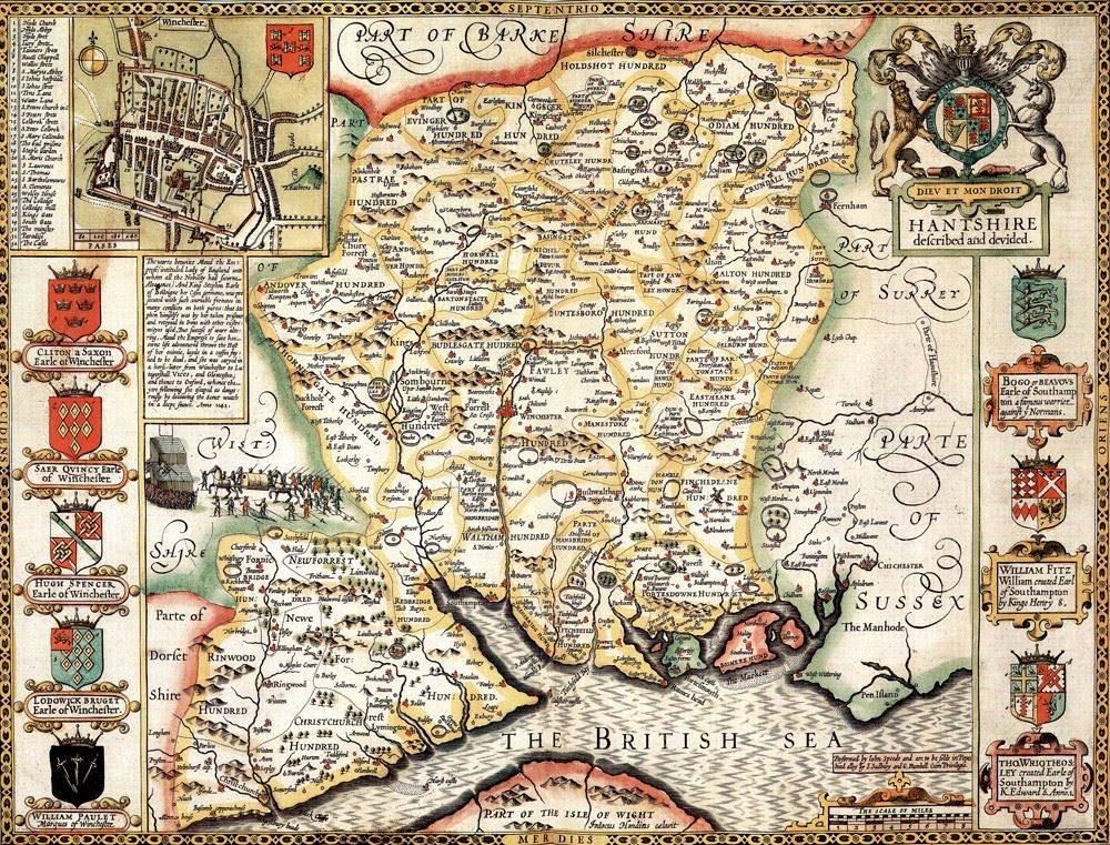 John Speed Historical Map of Hampshire 1000 Piece Jigsaw Puzzle – 1610 County Map, Free A3 Guide Print