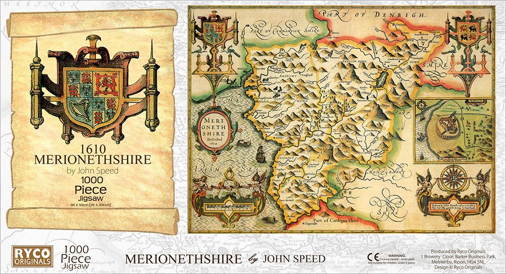 John Speed Historical Map of Merionethshire 1000 Piece Jigsaw Puzzle – 1610 County Map, Free A3 Guide Print