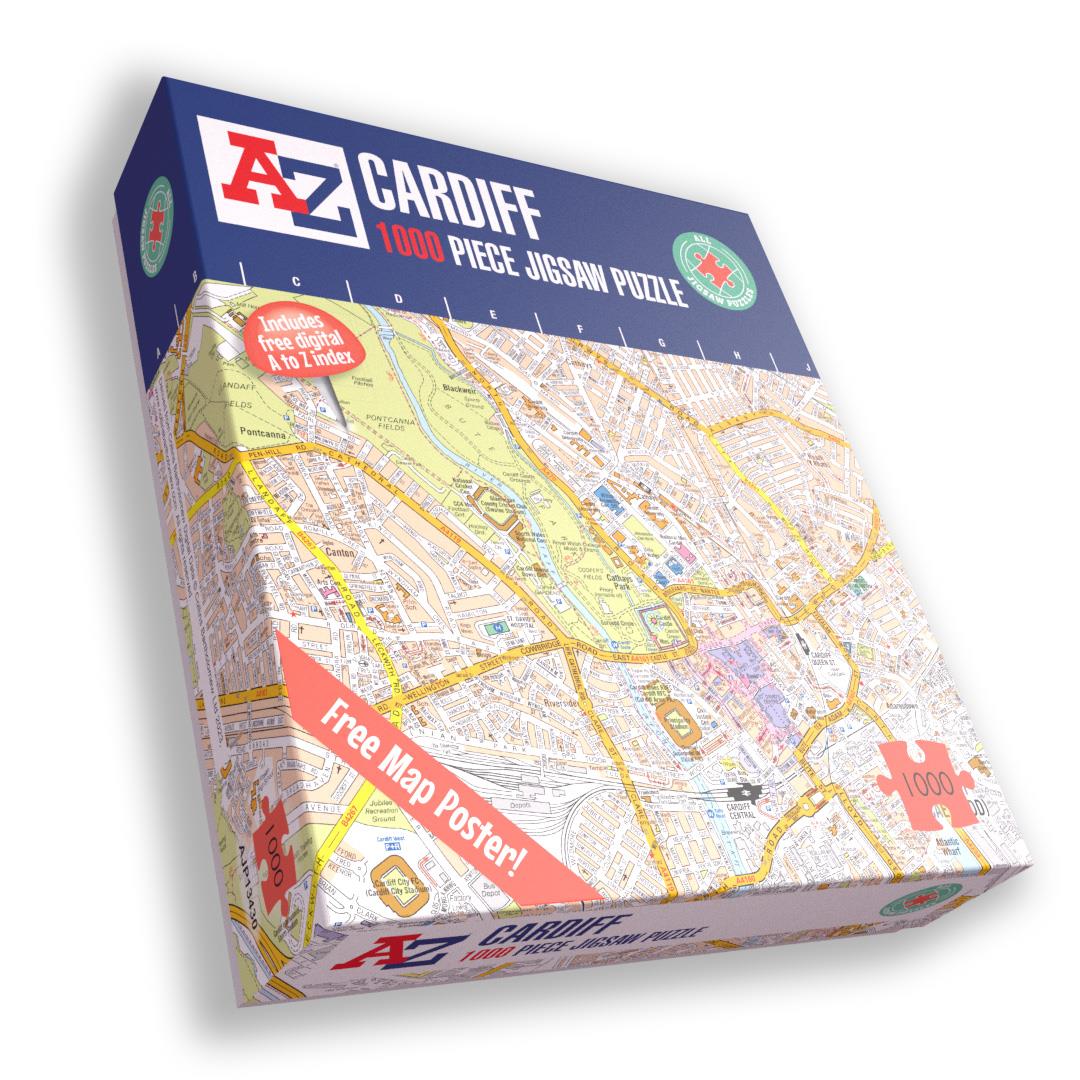 A to Z Map of Cardiff 1000 Piece Jigsaw Puzzle – Collins Street Map with Guide Print and Index