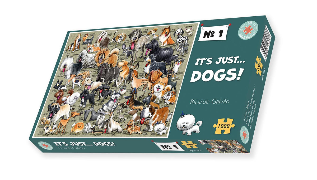 It's Just… Dogs! 1000 Piece Jigsaw Puzzle by Ricardo Galvao – Cartoon Dog Breeds Puzzle