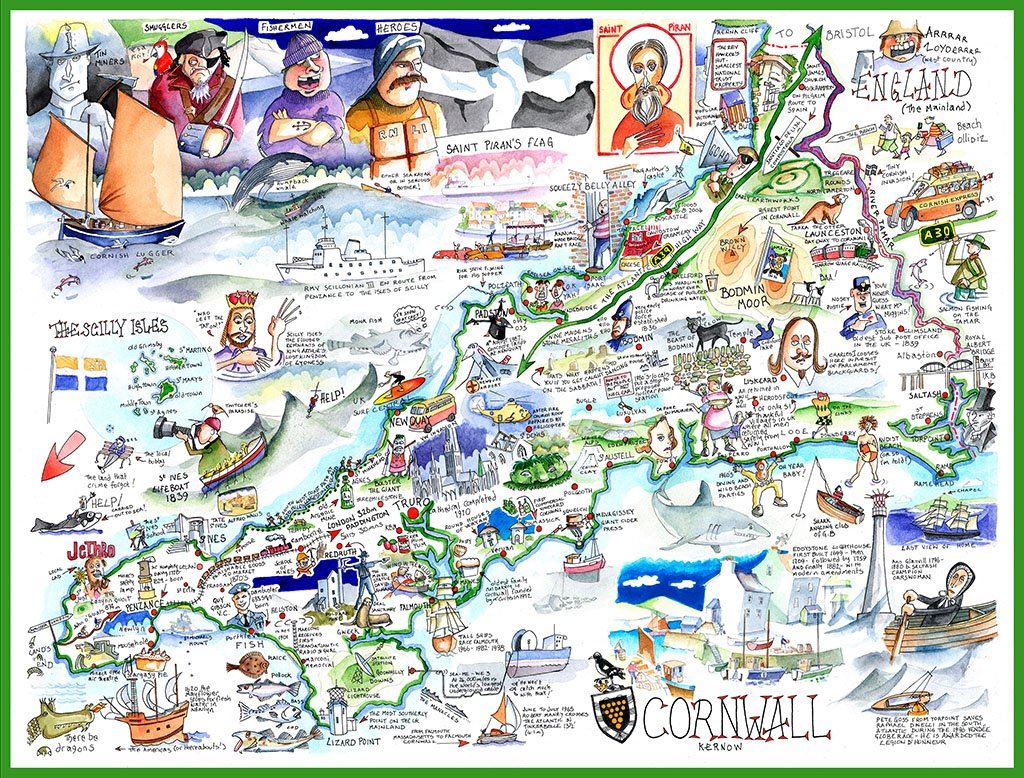 Tim Bulmer Cornwall 1000 Piece Jigsaw Puzzle – Funny Cornish Map with Pasties, Smugglers & St Piran