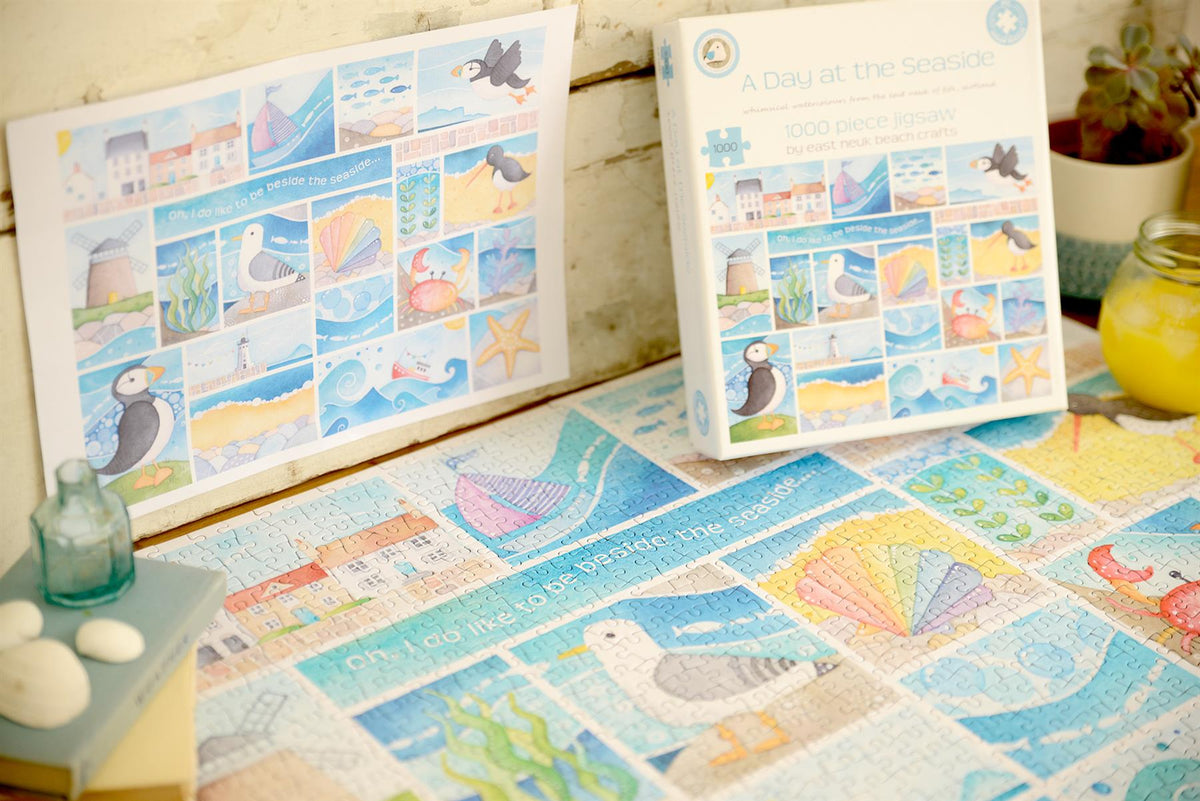Louise Stocker A Day at the Seaside 1000 Piece Jigsaw Puzzle – Calming Coastal Illustration