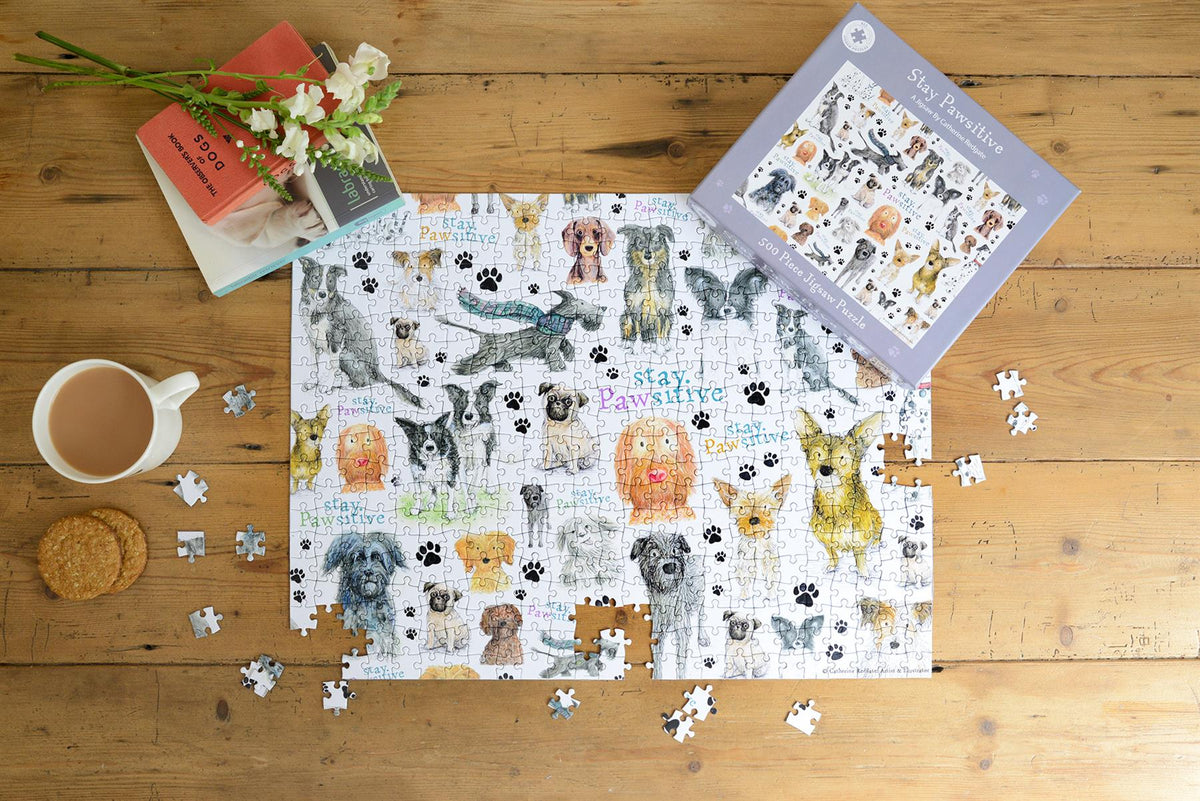 Stay Pawsitive 500 Piece Jigsaw Puzzle – Dog Lovers' Gift, Artwork by Catherine Redgate
