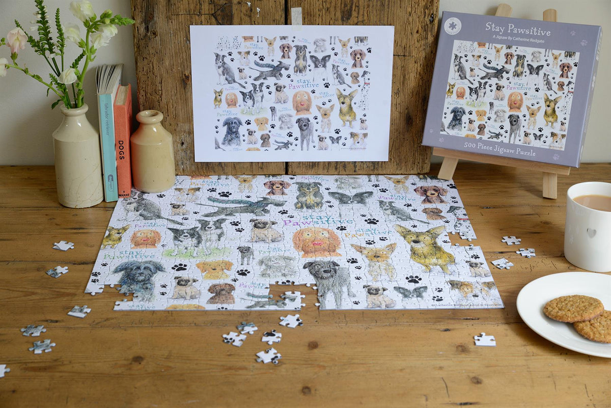 Stay Pawsitive 500 Piece Jigsaw Puzzle – Dog Lovers' Gift, Artwork by Catherine Redgate