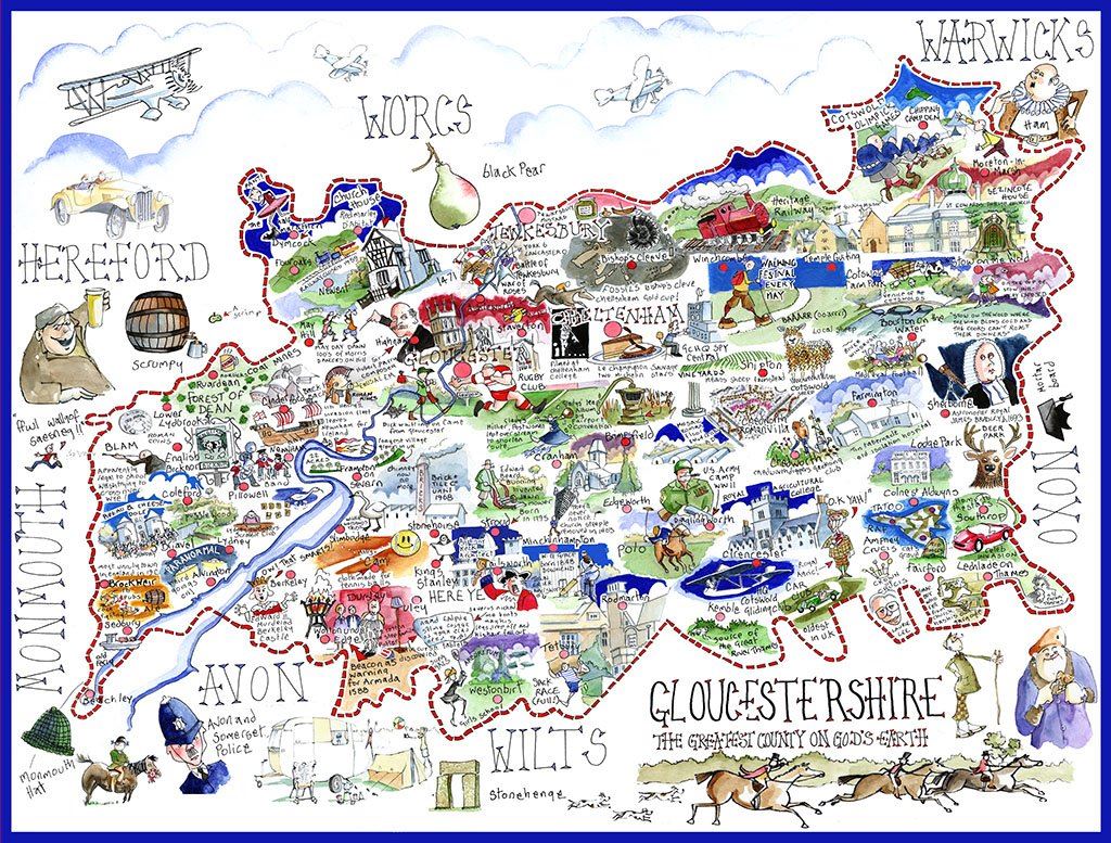Tim Bulmer Gloucestershire 1000 Piece Jigsaw Puzzle – Humorous County Map, 66 x 50cm