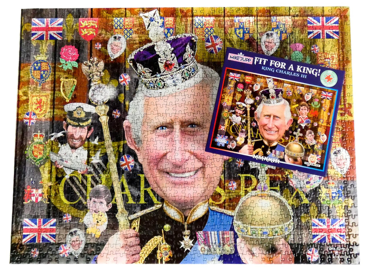 Mike Jupp Fit for a King 1000 Piece Jigsaw Puzzle – King Charles Coronation Caricature, Collectors' Item