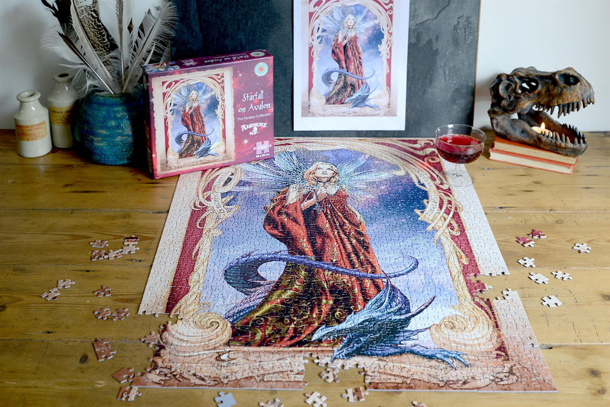 Alchemy Starfall on Avalon 1000 Piece Jigsaw Puzzle – Fantasy Fairy and Dragon Puzzle