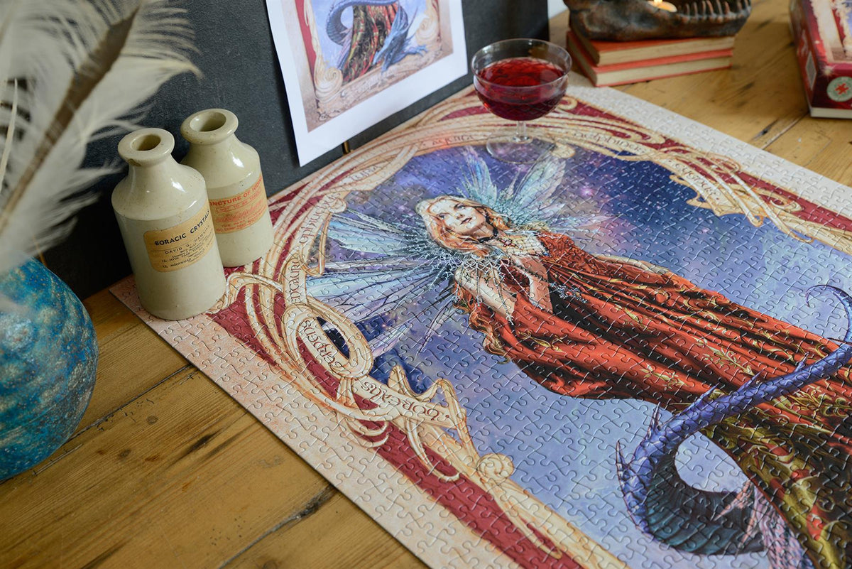 Alchemy Starfall on Avalon 1000 Piece Jigsaw Puzzle – Fantasy Fairy and Dragon Puzzle