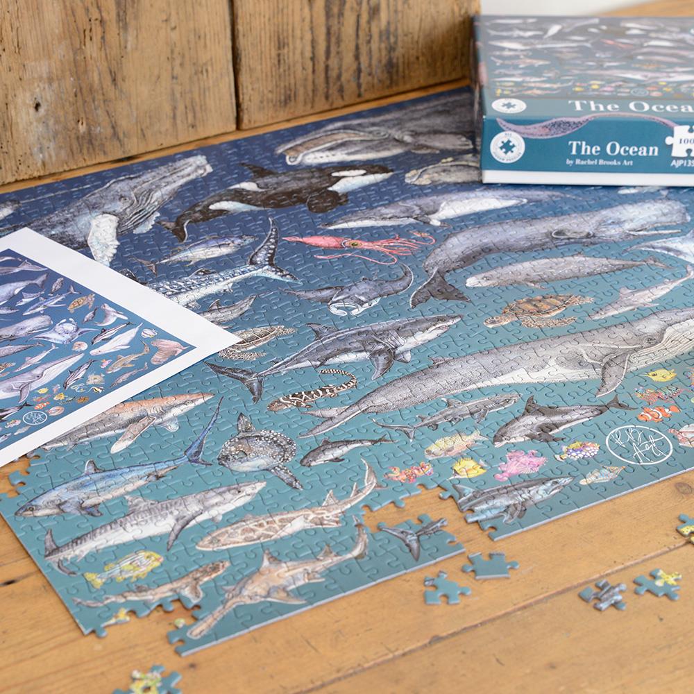 The Ocean 1000 Piece Jigsaw Puzzle – Underwater Marine Life Illustrations by Rachel Brooks