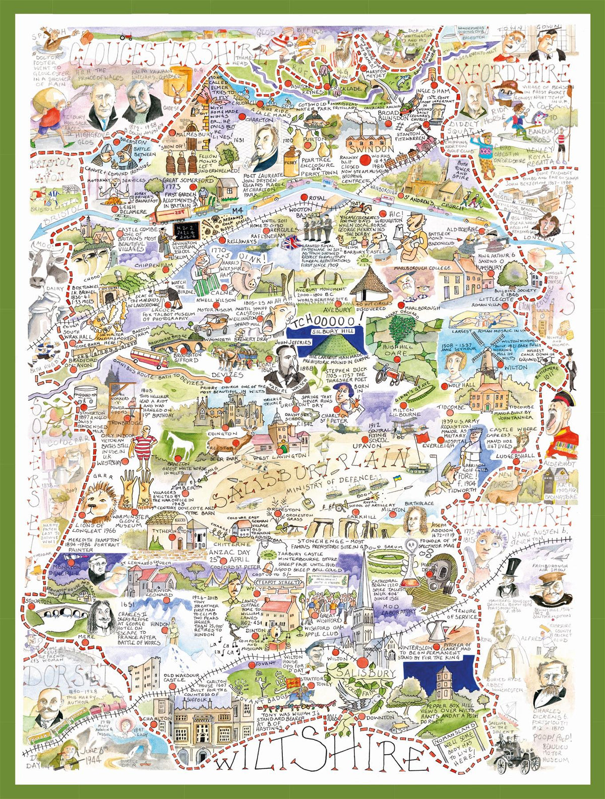 Tim Bulmer Wiltshire 1000 Piece Jigsaw Puzzle – Comical County Map with Fun Local Facts, 66 x 50cm