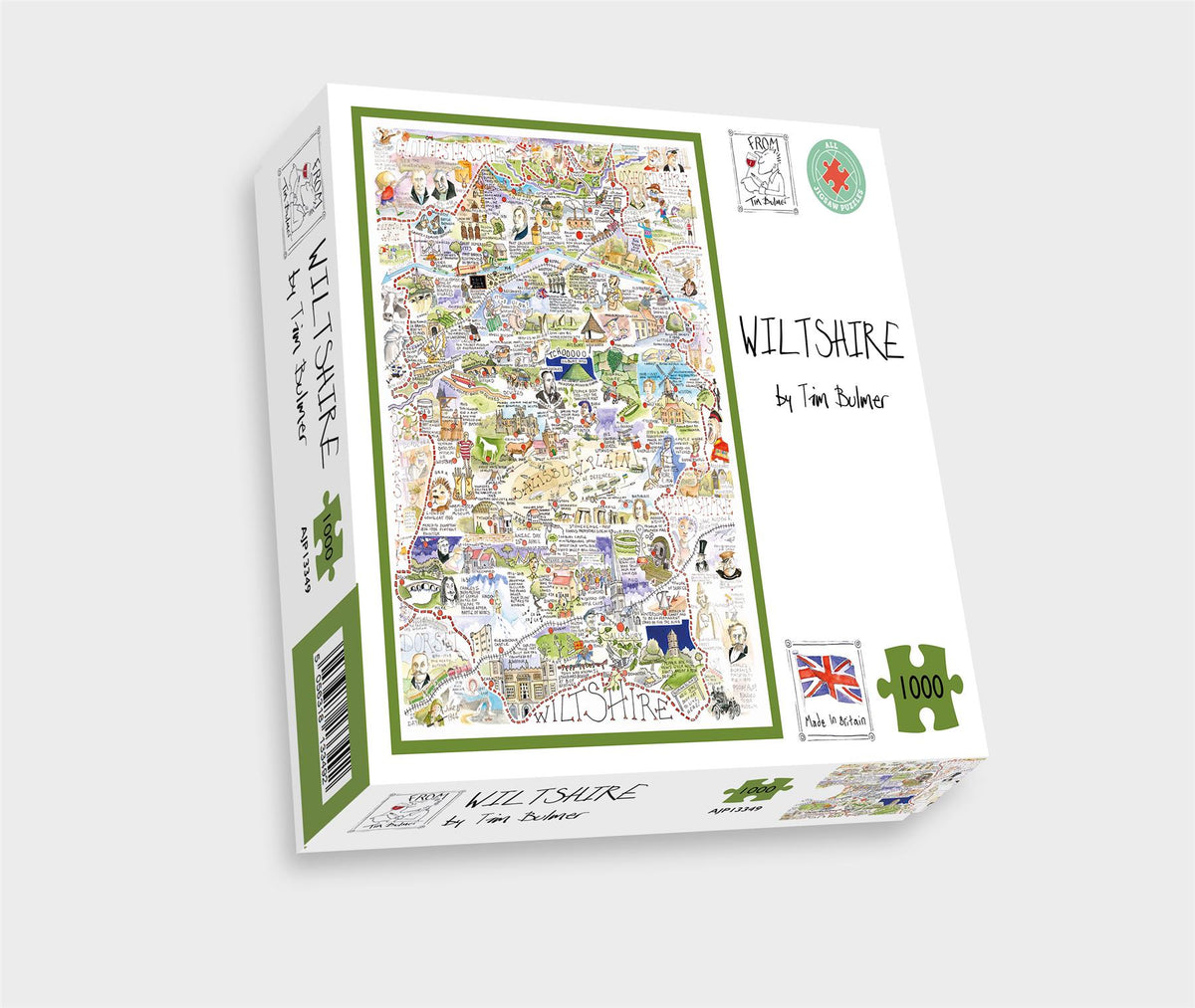 Tim Bulmer Wiltshire 1000 Piece Jigsaw Puzzle – Comical County Map with Fun Local Facts, 66 x 50cm