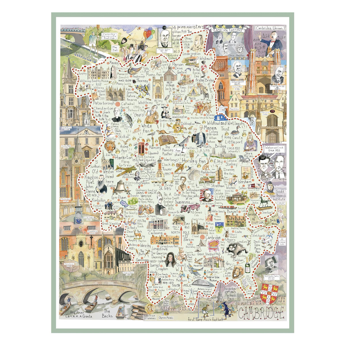 Tim Bulmer Cambridge Map 1000 Piece Jigsaw Puzzle – Illustrated City Map with Quirky Landmarks