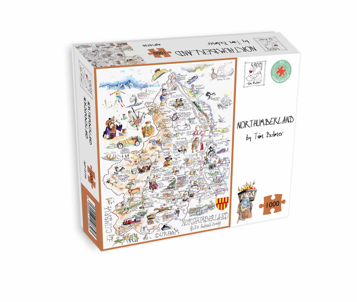 Tim Bulmer Northumberland 1000 Piece Jigsaw Puzzle – Funny County Map Full of Quirks, 66 x 50cm