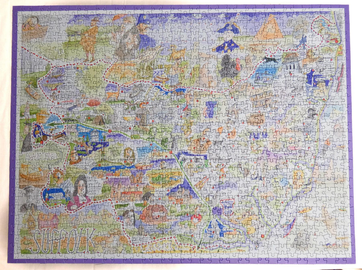 Tim Bulmer Suffolk 1000 Piece Jigsaw Puzzle – Hilarious County Map with Local History, 66 x 50cm