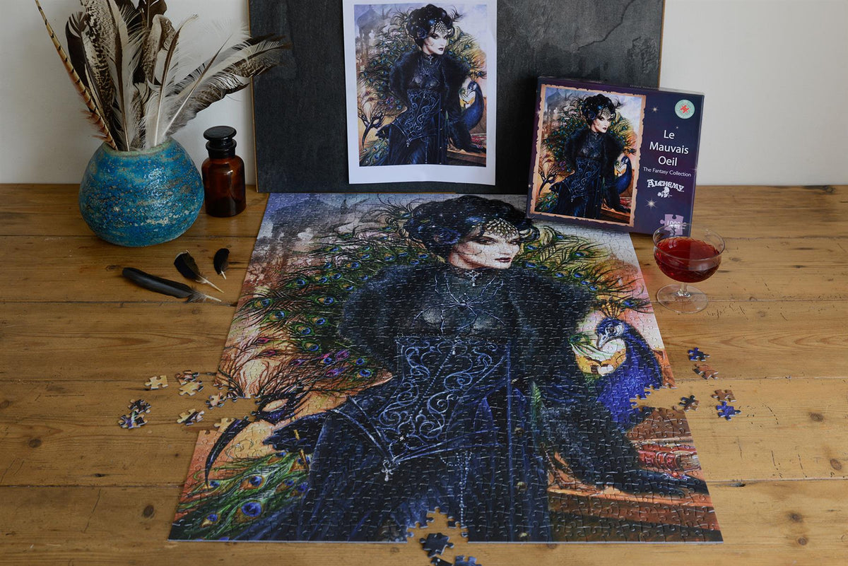 Alchemy Le Mauvais Oeil 1000 Piece Jigsaw Puzzle – Dark Fantasy Peacock Puzzle, 66 x 50 cm