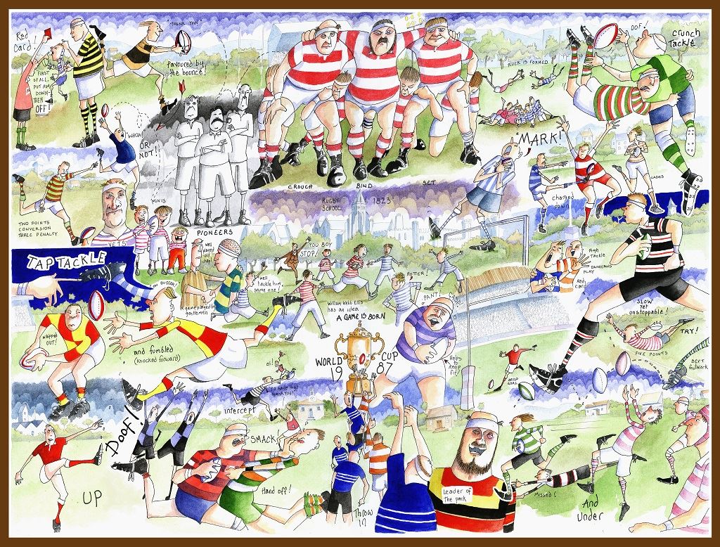 Tim Bulmer Rugby 1000 Piece Jigsaw Puzzle – Fun Illustrated Sport Facts and Terms, 66 x 50cm