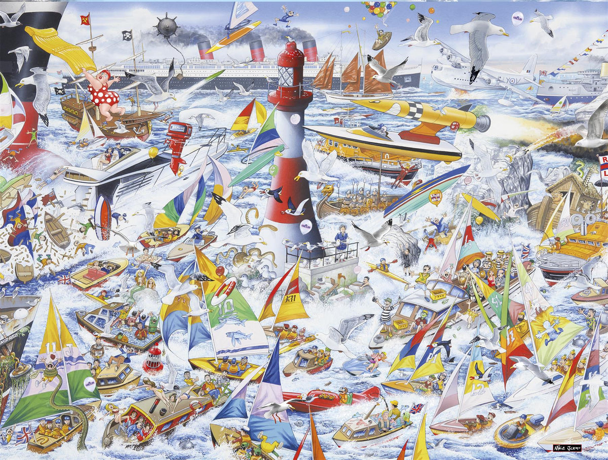 Mike Jupp I Love Boats 1000 Piece Jigsaw Puzzle – Chaotic Sailing Scene, Made in Britain, 66 x 50cm
