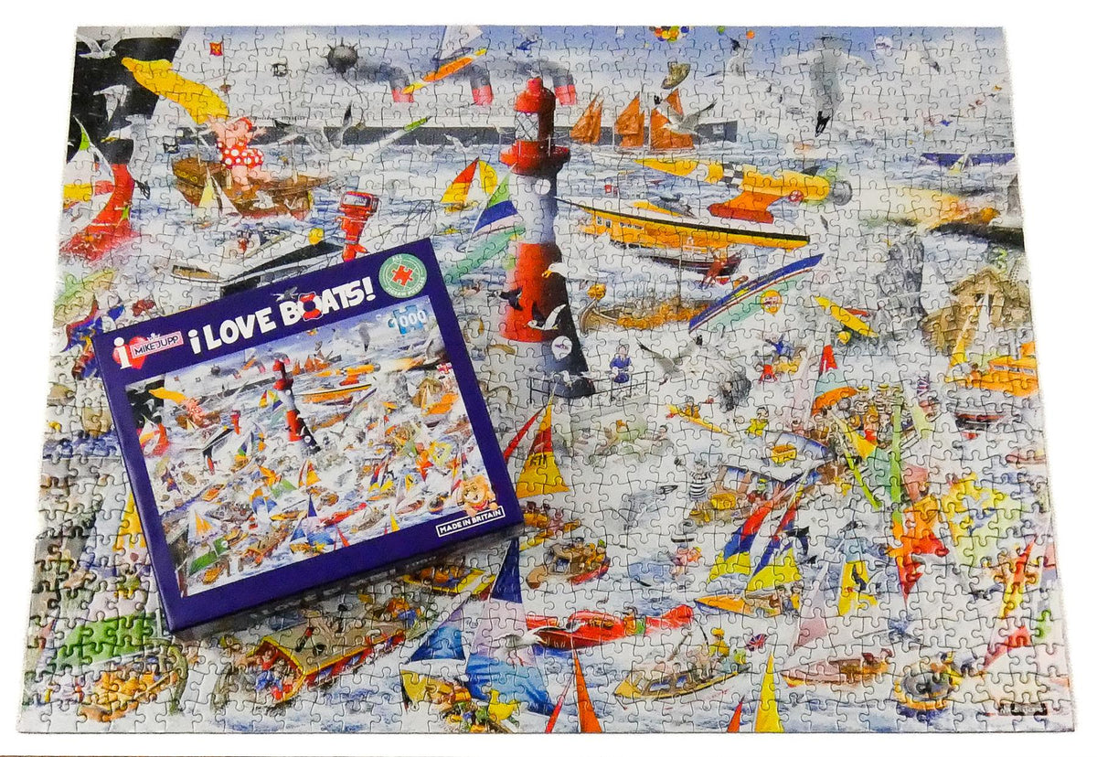 Mike Jupp I Love Boats 1000 Piece Jigsaw Puzzle – Chaotic Sailing Scene, Made in Britain, 66 x 50cm