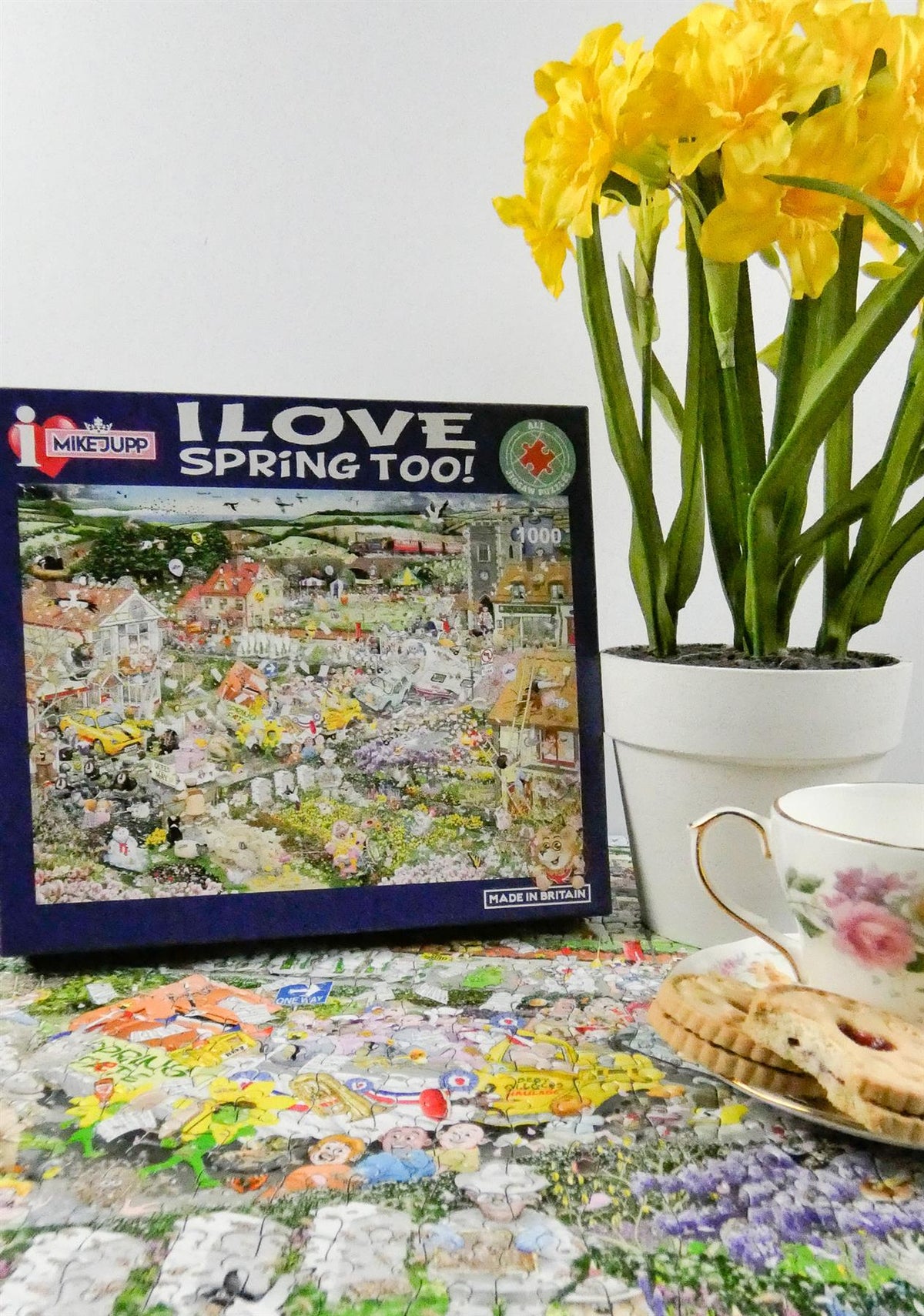 Mike Jupp I Love Spring Too 1000 Piece Jigsaw Puzzle – Chaotic Village Scene, Made in Britain, 66 x 50cm