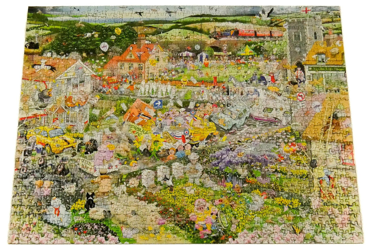 Mike Jupp I Love Spring Too 1000 Piece Jigsaw Puzzle – Chaotic Village Scene, Made in Britain, 66 x 50cm