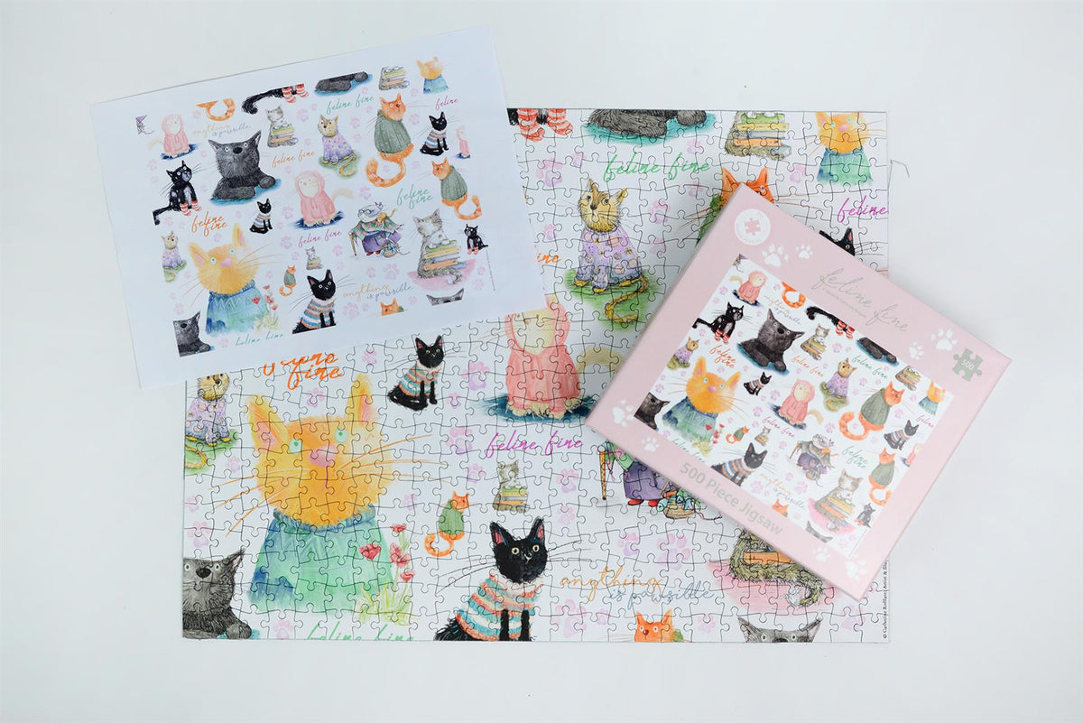 All Jigsaw Puzzles Feline Fine 500 Piece Jigsaw Puzzle – Cats in Jumpers by Catherine Redgate, 50 x 38cm