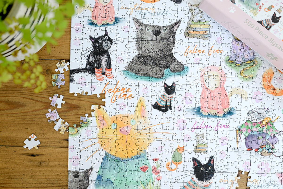 All Jigsaw Puzzles Feline Fine 500 Piece Jigsaw Puzzle – Cats in Jumpers by Catherine Redgate, 50 x 38cm