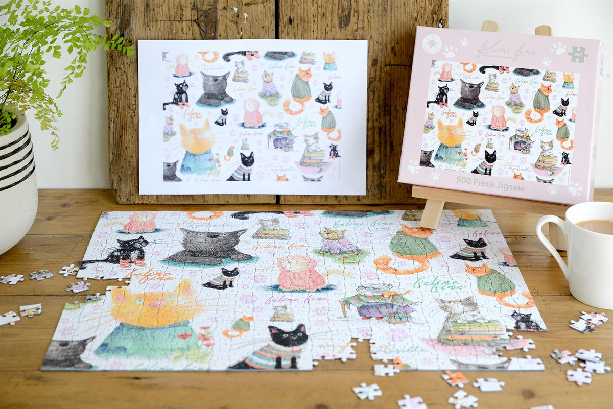 All Jigsaw Puzzles Feline Fine 500 Piece Jigsaw Puzzle – Cats in Jumpers by Catherine Redgate, 50 x 38cm